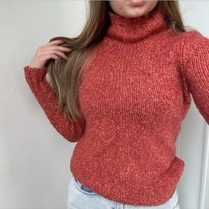 Ann Taylor Loft Dark Orange Woven Turtleneck, S